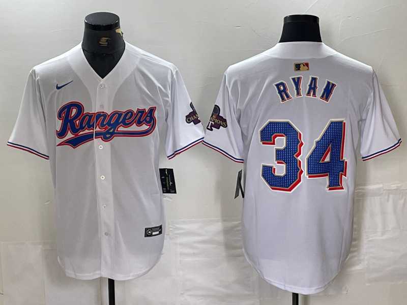 Men%27s Texas Rangers #34 Nolan Ryan White 2024 Gold Collection Limited Cool Base Jersey